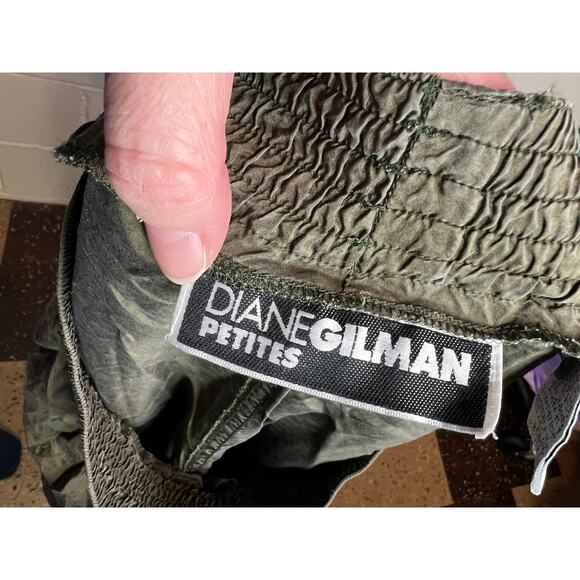 pants 100% silk drab green elastic waist 1980s - Picture 8 of 10